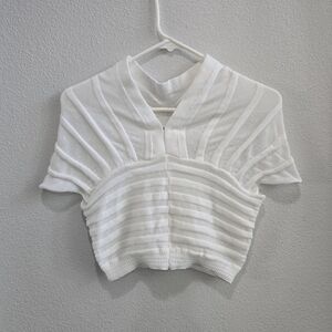 white ribbed crop sweater, clasp front size small